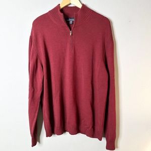 Mens XXL Façonnable Burgundy Maroon 1/4 Zip 100 % Merino Wool Sweater Chest 48"